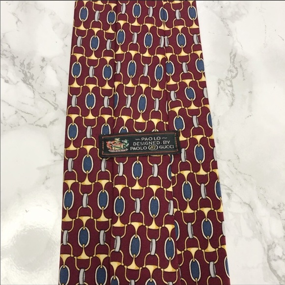 Gucci Vintage Red Blue Oval Print Horsebit Tie EUC - Picture 5 of 5